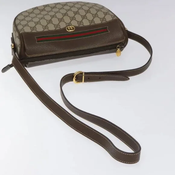 GUCCI GG Supreme Web Sherry Line Bag PVC Beige Gold 001 123 0918 Auth 115011 Shoulder Bags